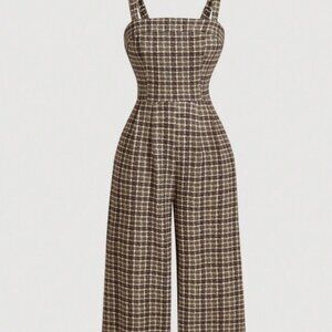SHEIN Sleeveless Plaid Jumpsuit